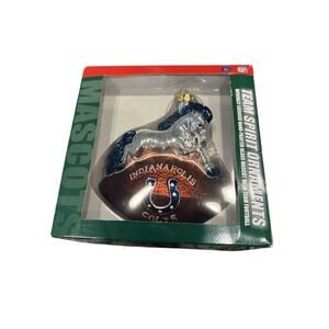 NFL Indianapolis Colts Hand painted Blown Glass Mascot w/Football Ornament NIB